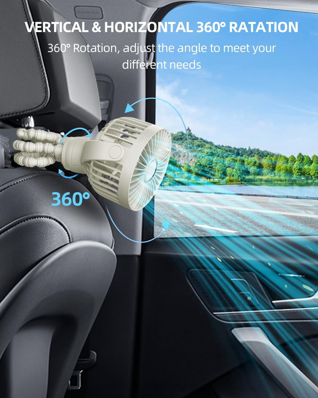 Portable Pram Fan, Small Rechargeable Clip on Fan with Digital Display | 2000Mah, 3 Speeds 360° Rotate Mini Cooling Fan for Stroller, Buggy, Car Seat, Crib & Travel